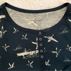 L.L. Bean Navy Blue Long Sleeve Tee with Bird Print